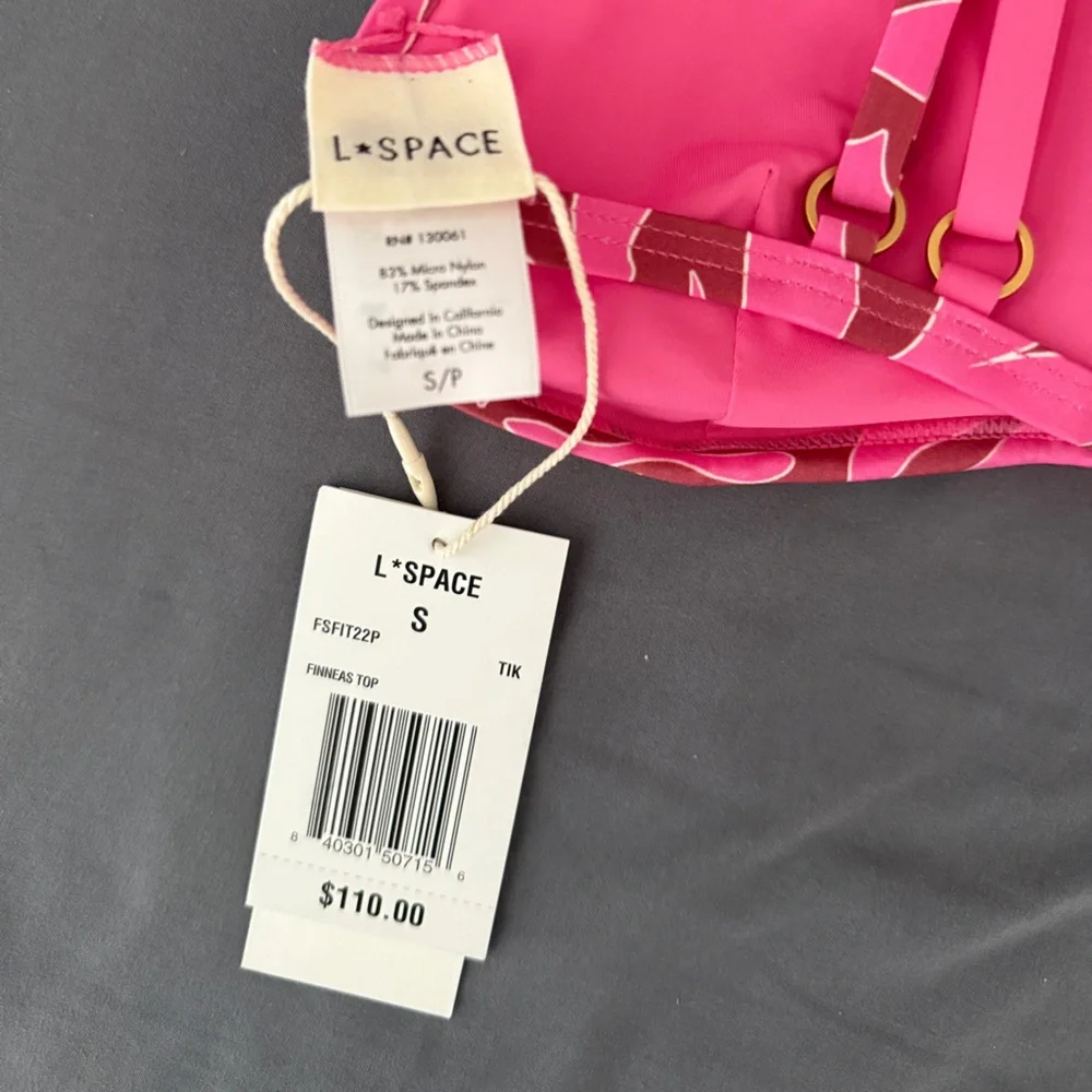 L*SPACE Womens Size S Tiki Tiki Pink Print Finneas Triangle Bikini Top NWT